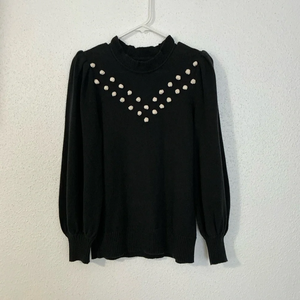 Summer salt The Year-Round Balloon Sleeve Pompom Sweater Small - Picture 3 of 12